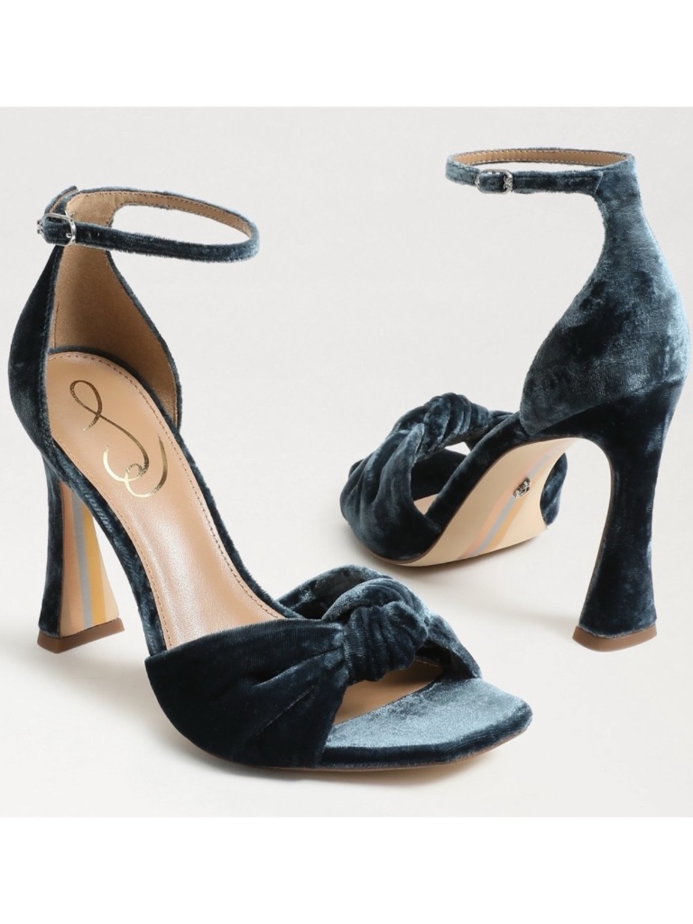 NEW Sam Edelman Lucia Sapphire Square Toe Bow Strap Buckle Ankle Fluted Heel